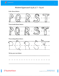 Fade-Out Uppercase Modern Cursive P-T Activity