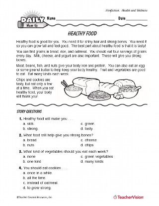 Healthy Food Reading Warm-Up