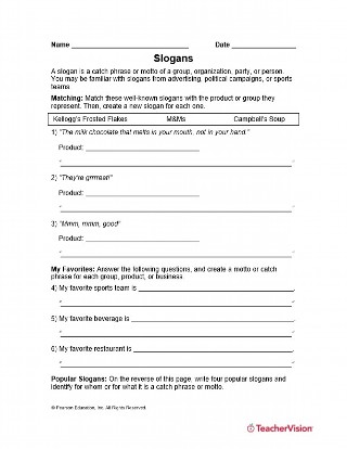 Writing Slogans Activity for Language Arts