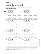Addition Sentences to 12 (Gr. 1)