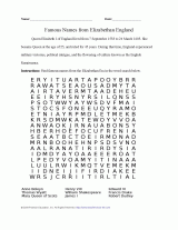Queen Elizabeth I Word Search