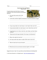Math Worksheet: Great Lakes Facts and Figures