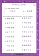 Subtracting & Simplifying Fractions II (Grade 5)